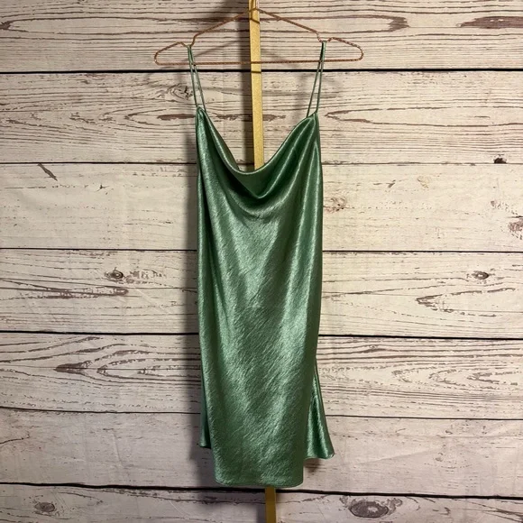 Meadow Satin Mini Dress - Green - Picture 1 of 11